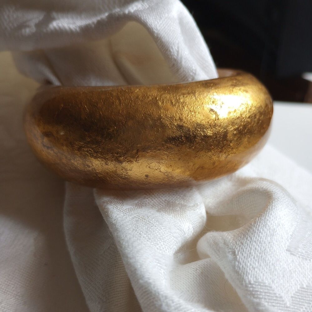 Translucent Transparent Lucite 1950s gold foil Bangle 1" wide, 2.5" inside sm